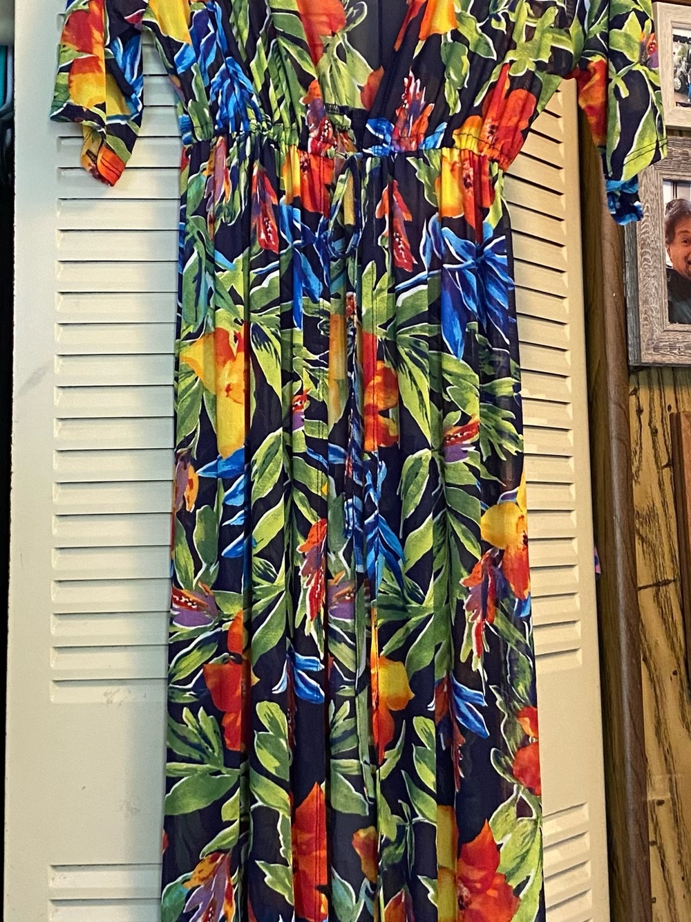 Cyrus Navy Tropical Floral cover up with Green, Blue & Orange
